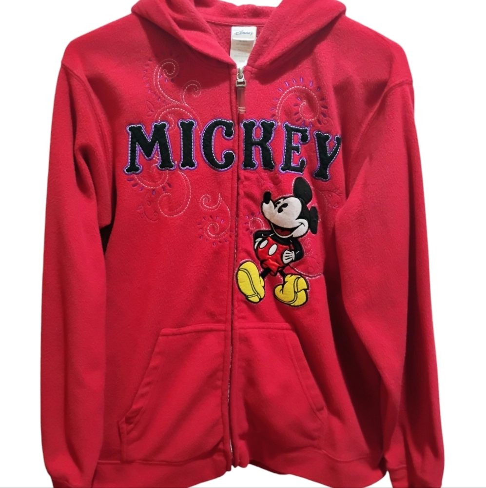 Vintage Disney Mickey Mouse Red Fleece Zip Up Sweatshirt Size Medium